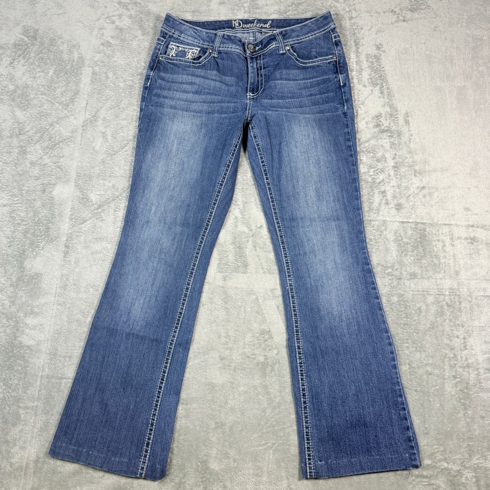ND Weekend Womens 10 Bootcut Jeans Medium Wash Embroidered Cross Contrast Stitch